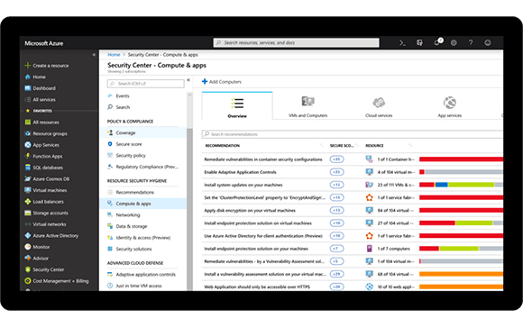 Azure security dashboard screenshot