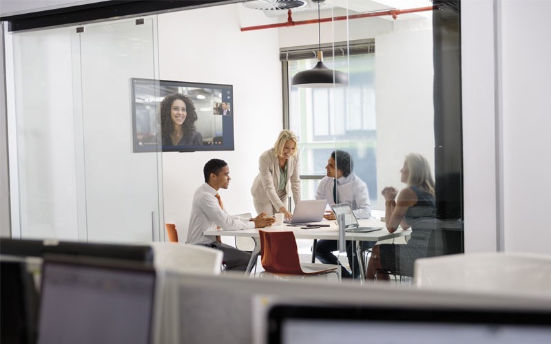 Business processing workloads Team meeting in business meeting using video chat