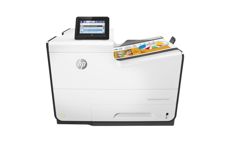 Enterprise productivity with unmatched capabilities Close up of the HP PageWide Enterprise 500 series printer